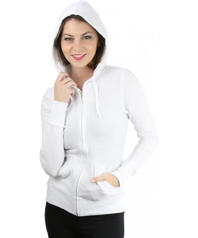 Women's Long Sleeve Pull Over French Terry Kangaroo Pocket Hoodie Zip-up Jacket W/ Double Stitched Pockets - White $13.55 Hoo...