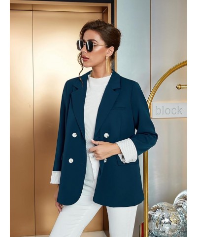 Oversized Blazer Jackets for Women Business Casual Open Front Long Sleeve Blazers with Pockets 2023 Fall Outfits Peacock Blue...