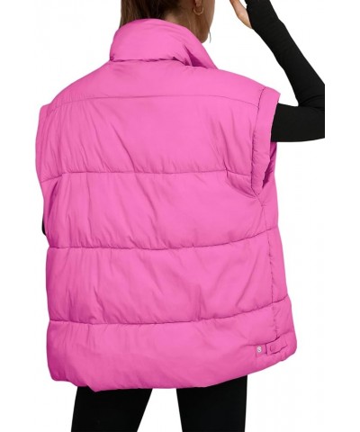 Womens Oversized Puffer Vest Zip Up Bubble Vests Stand Collar Cap Sleeves Padded Jacket Quilted Coats with Pockets Hot Pink $...