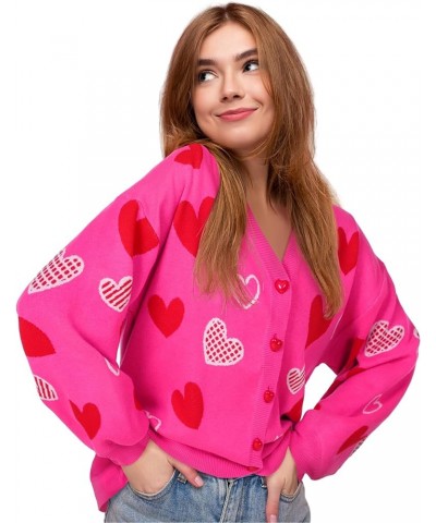 Valentines Day Heart Sweater Sequins Embroidery Love Heart Cardigan Sweater Knit Lightweight Cardigan Sweaters Hot Pink Heart...