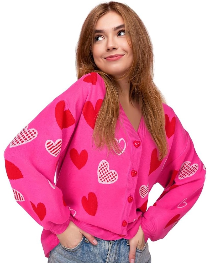 Valentines Day Heart Sweater Sequins Embroidery Love Heart Cardigan Sweater Knit Lightweight Cardigan Sweaters Hot Pink Heart...