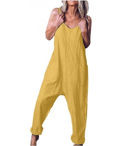 Womens Jumpsuits Sleeveless Spaghetti Strap Rompers Casual Loose Fit Overalls Long/Short Pants with Pockets Yellow $10.23 Ove...