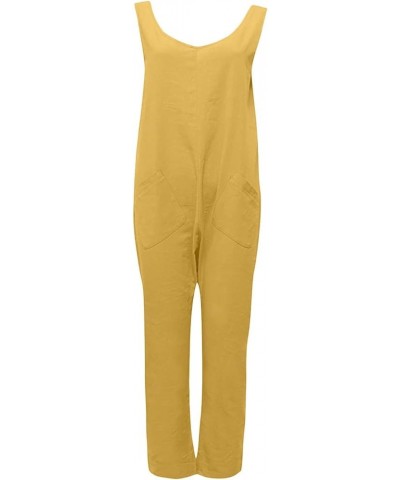 Womens Jumpsuits Sleeveless Spaghetti Strap Rompers Casual Loose Fit Overalls Long/Short Pants with Pockets Yellow $10.23 Ove...