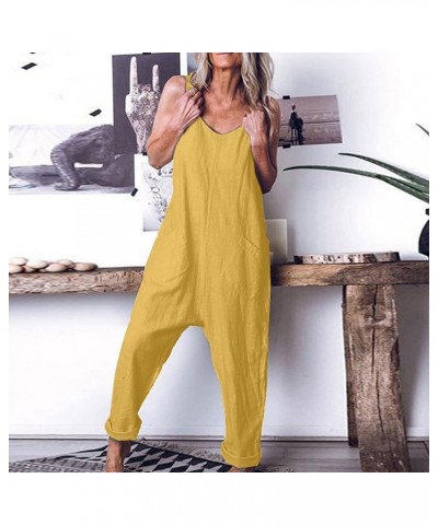 Womens Jumpsuits Sleeveless Spaghetti Strap Rompers Casual Loose Fit Overalls Long/Short Pants with Pockets Yellow $10.23 Ove...