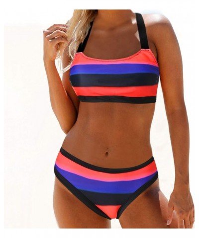 Bikini Two Pieces Bathing Suits for Women Rainbow Bandeau Silky Bikini Dark Blue $14.50 Swimsuits