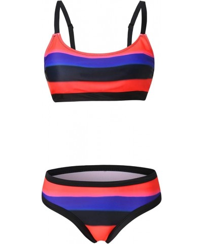 Bikini Two Pieces Bathing Suits for Women Rainbow Bandeau Silky Bikini Dark Blue $14.50 Swimsuits