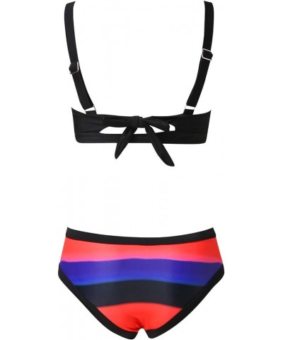 Bikini Two Pieces Bathing Suits for Women Rainbow Bandeau Silky Bikini Dark Blue $14.50 Swimsuits