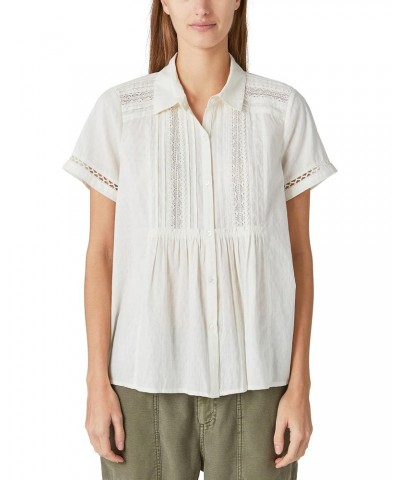 Women's Lace Button Down Shirt, Cloud Dancer $14.07 Blouses