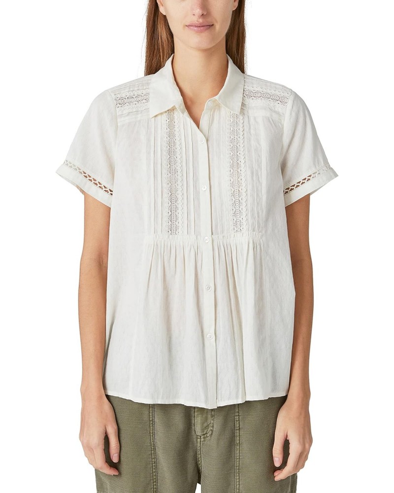 Women's Lace Button Down Shirt, Cloud Dancer $14.07 Blouses