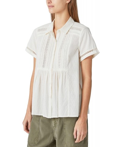 Women's Lace Button Down Shirt, Cloud Dancer $14.07 Blouses