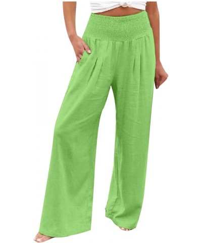 High Waisted Cotton Linen Pants for Women Lounge Wide Leg Palazzo Trousers Summer Work Casual Baggy Pant with Pockets B1-gree...