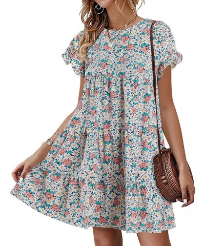 Womens Ruffles Boho Floral Printed Babydoll Loose Swing Casual Short Mini T-Shirt Dress Picture Color $19.10 Dresses