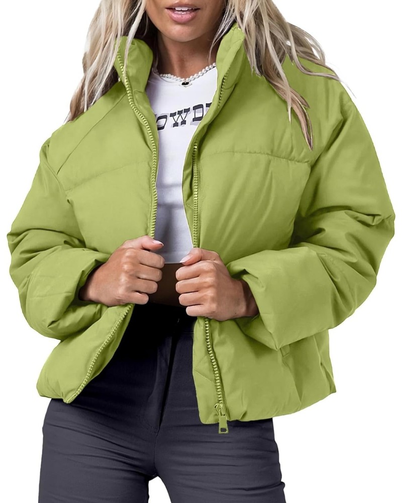 Womens Cropped Puffer Jacket lightweight Zipper Warm Fashion Short Down Jacket Christmas Light Green S $25.30 Jackets