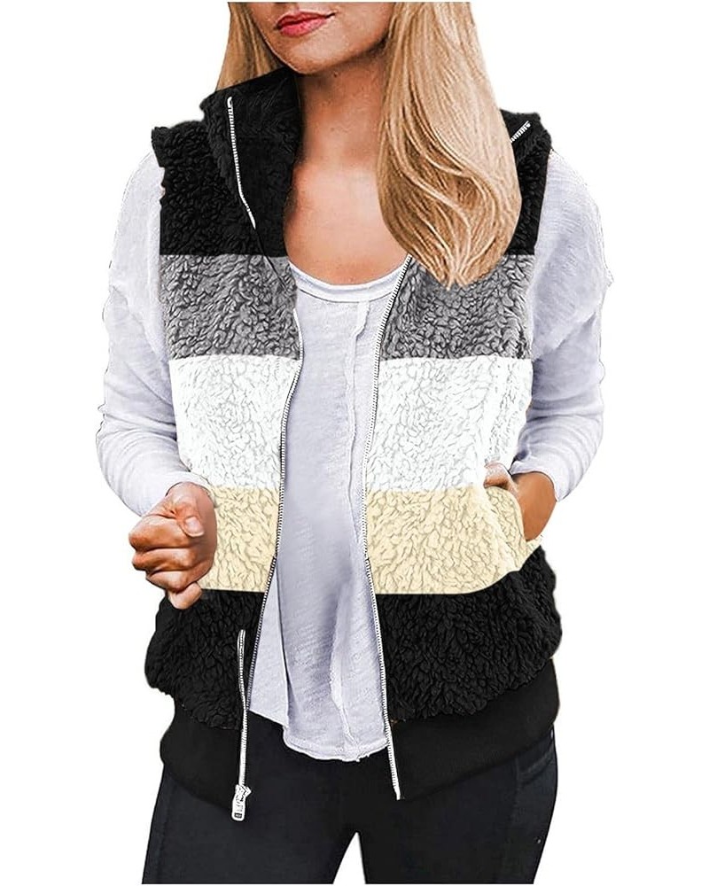 Women's Fuzzy Sherpa Fleece Jacket Lightweight Vest Cozy Sleeveless Cardigan Zipper Waistcoat Outerwear with Hood Black1011 $...