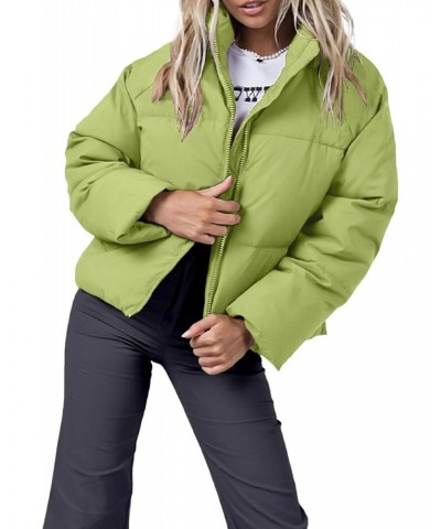 Womens Cropped Puffer Jacket lightweight Zipper Warm Fashion Short Down Jacket Christmas Light Green S $25.30 Jackets