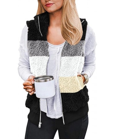 Women's Fuzzy Sherpa Fleece Jacket Lightweight Vest Cozy Sleeveless Cardigan Zipper Waistcoat Outerwear with Hood Black1011 $...