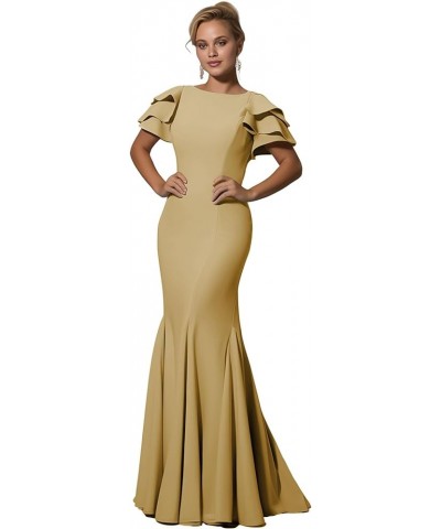 Mother of The Bride Dresses Long - Satin Rullfes Sleeves Mermaid Evening Gowns Deep Gold $49.39 Dresses