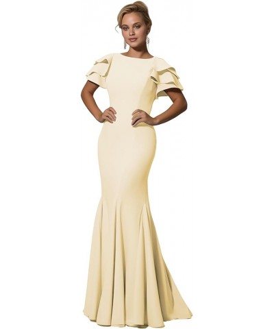 Mother of The Bride Dresses Long - Satin Rullfes Sleeves Mermaid Evening Gowns Deep Gold $49.39 Dresses