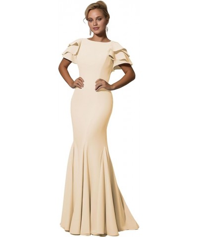 Mother of The Bride Dresses Long - Satin Rullfes Sleeves Mermaid Evening Gowns Deep Gold $49.39 Dresses