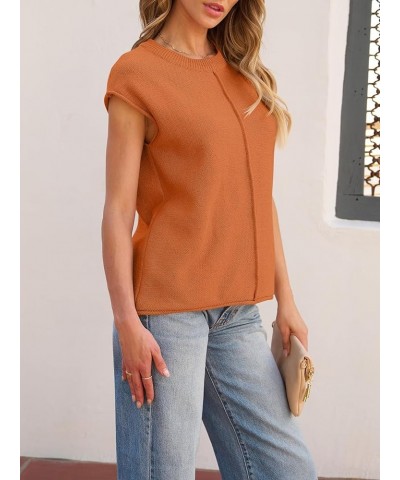 Women's Cap Sleeve Sweater Vest Summer Casual Crewneck Lightweight Knit Pullover Tank Tops Orange $19.79 Sweaters