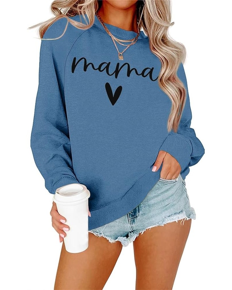 Womens Casual Long Sleeve Mama Sweatshirt Crewneck Graphic Shirts Loose Pullover Tops Blue $14.52 Hoodies & Sweatshirts