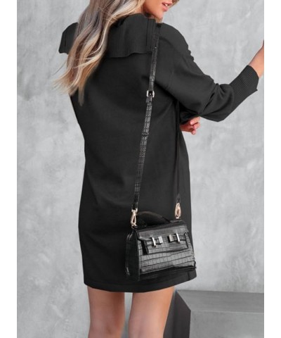 Womens Casual Turn Down Collar Zip Up Long Sleeve Ribbed Knit Loose Fit Tunic Mini Sweater Dress Black $13.99 Dresses