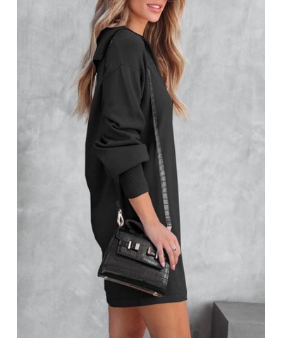 Womens Casual Turn Down Collar Zip Up Long Sleeve Ribbed Knit Loose Fit Tunic Mini Sweater Dress Black $13.99 Dresses