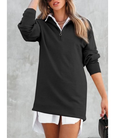 Womens Casual Turn Down Collar Zip Up Long Sleeve Ribbed Knit Loose Fit Tunic Mini Sweater Dress Black $13.99 Dresses