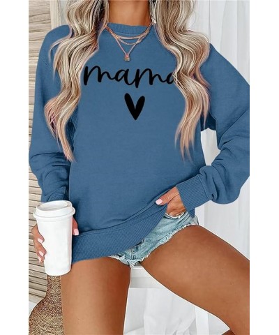 Womens Casual Long Sleeve Mama Sweatshirt Crewneck Graphic Shirts Loose Pullover Tops Blue $14.52 Hoodies & Sweatshirts