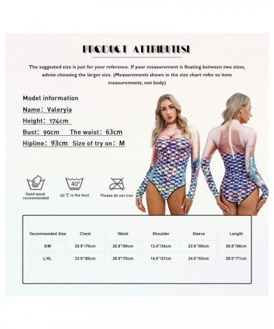 Women's Long Sleeve Rash Guard Mermaid Print Zipper Surfing Suit One Piece Swimsuit Wetsuit Colorful B $11.75 Swimsuits