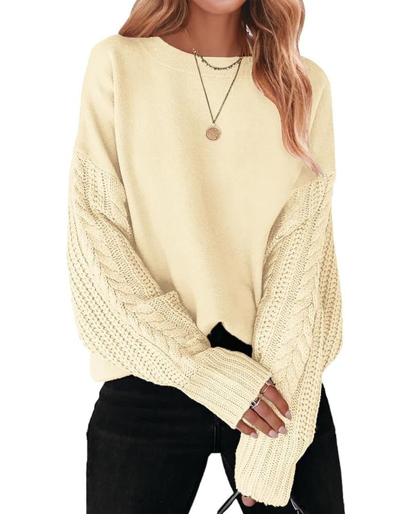 Womens Trendy Oversized Sweaters 2023 Cute Cable Knit Long Sleeve Pullover Tops Cozy Warm Sweater for Fall Winter 01_white $2...