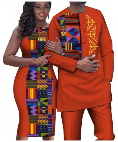 African Couple Outfits Women Sleeveless Dresses and Dashiki Men Shirt and Pant Set Patchwork Lover's African Clothes Mens Un-...