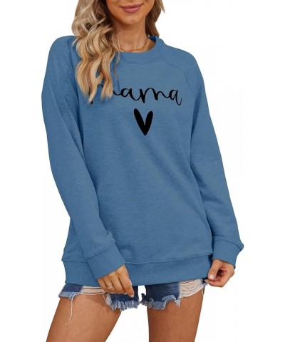 Womens Casual Long Sleeve Mama Sweatshirt Crewneck Graphic Shirts Loose Pullover Tops Blue $14.52 Hoodies & Sweatshirts