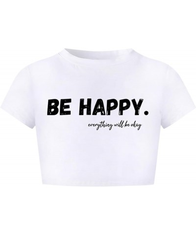 Women's Short Sleeves Sexy Crop T-Shirt Tops B-white Happy $11.69 T-Shirts