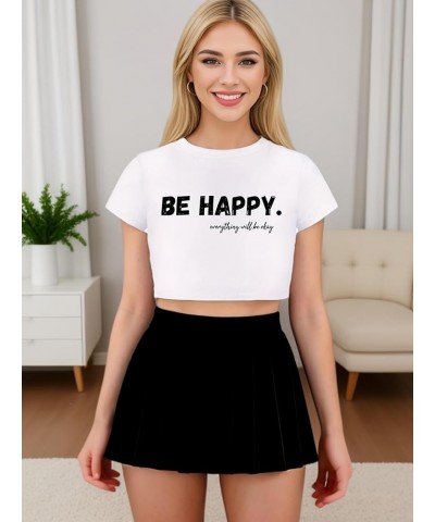 Women's Short Sleeves Sexy Crop T-Shirt Tops B-white Happy $11.69 T-Shirts