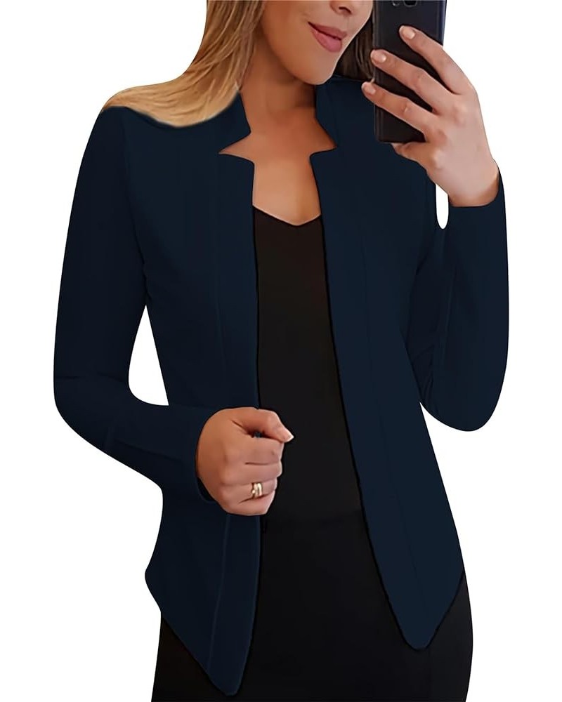 Women's Long Sleeve Cardigan Blazer Casual Office Open Front Short Jacket Blazer Suit Navy Blue $12.75 Suits