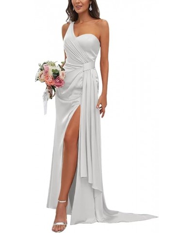 Women's One Shoulder Bridesmaid Dresses Waist Pleated Mermaid Prom Dresses Formal White $33.32 Dresses