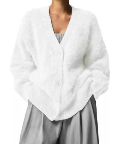 Women's Oversized Cardigans Sweater Button Down Open Front Fuzzy Cardigan Casual V Neck Long Sleeve Sweater Coat White $21.27...