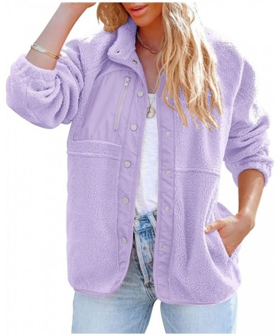 Women's Fall Winter Sherpa Fleece Jacket Casual Long Sleeve Button Down Fuzzy Shacket Outerwear Coat Purple $22.67 Jackets