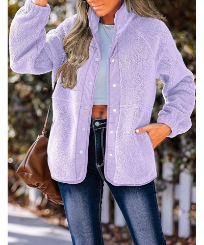 Women's Fall Winter Sherpa Fleece Jacket Casual Long Sleeve Button Down Fuzzy Shacket Outerwear Coat Purple $22.67 Jackets