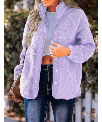 Women's Fall Winter Sherpa Fleece Jacket Casual Long Sleeve Button Down Fuzzy Shacket Outerwear Coat Purple $22.67 Jackets