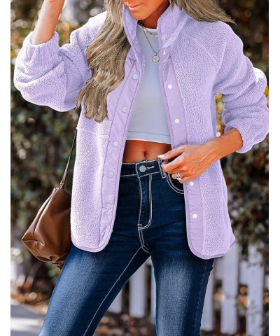 Women's Fall Winter Sherpa Fleece Jacket Casual Long Sleeve Button Down Fuzzy Shacket Outerwear Coat Purple $22.67 Jackets