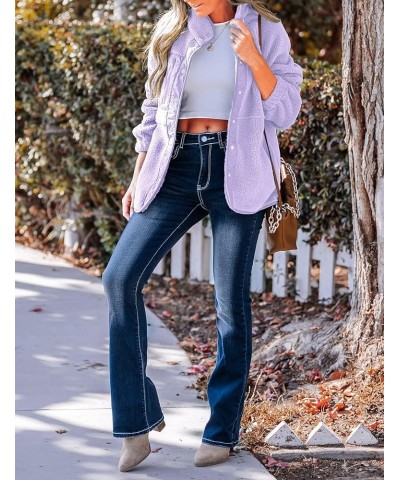 Women's Fall Winter Sherpa Fleece Jacket Casual Long Sleeve Button Down Fuzzy Shacket Outerwear Coat Purple $22.67 Jackets