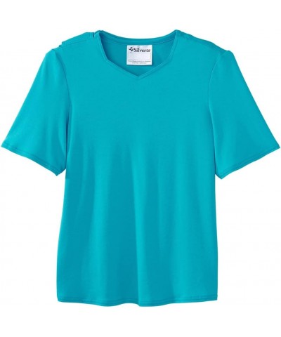 Women’s Open-Back Adaptive Solid Color Diamond T-Shirt Turquoise $12.29 Tops