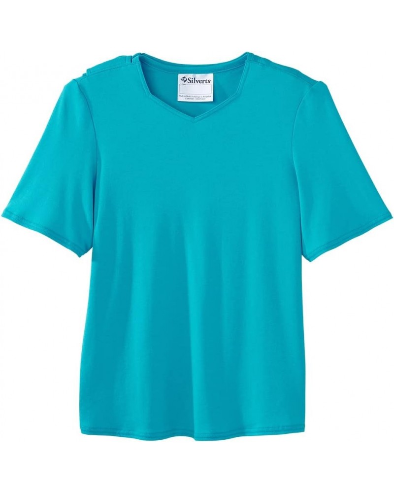 Women’s Open-Back Adaptive Solid Color Diamond T-Shirt Turquoise $12.29 Tops