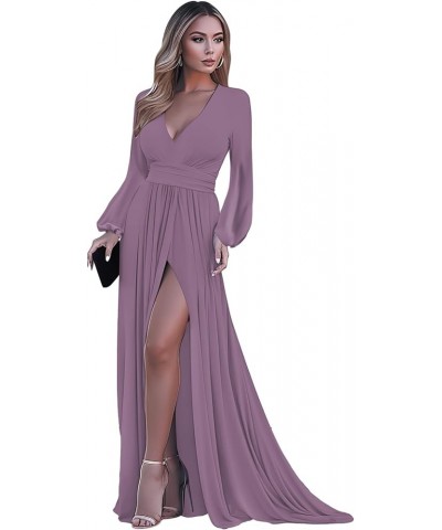 Puffy Long Sleeve Prom Dresses for Women Ball Gown with Slit V Neck Evening Gowns with Pockets YG253 Wisteria $32.99 Dresses