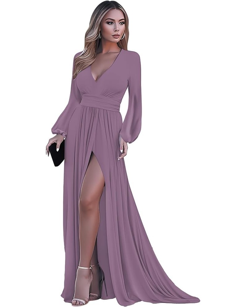 Puffy Long Sleeve Prom Dresses for Women Ball Gown with Slit V Neck Evening Gowns with Pockets YG253 Wisteria $32.99 Dresses