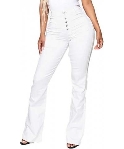 Jeans for Women High Rise Elastic Waist Seamed Front Wide Leg Jeans Stretchy Baggy Boyfriend Straight Leg Jeans E-white $12.1...