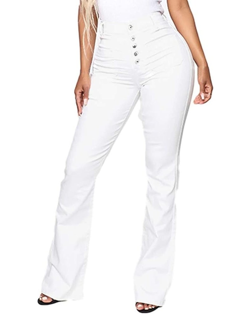 Jeans for Women High Rise Elastic Waist Seamed Front Wide Leg Jeans Stretchy Baggy Boyfriend Straight Leg Jeans E-white $12.1...