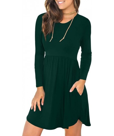 Womens Long Sleeve Dresses Casual Loose Fit Swing Dress Hide Belly with Pockets Dark Green $18.00 Dresses